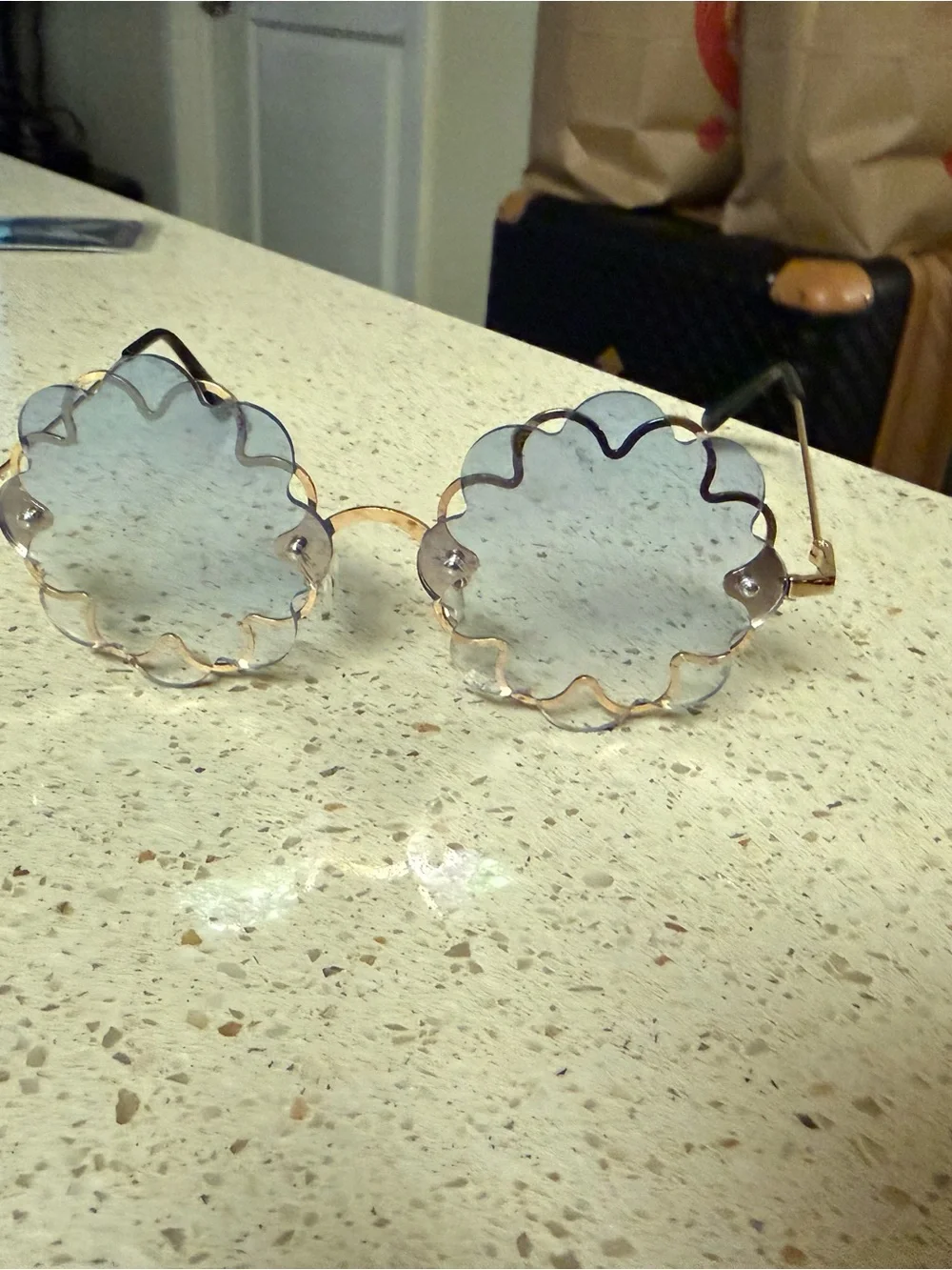 Fashion Nova Scalloped Round Sunglasses - Gold Frame with Light Blue Lenses